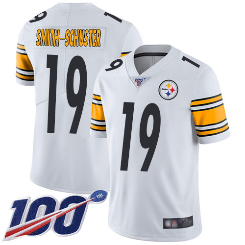 Men Pittsburgh Steelers Football #19 Limited White JuJu Smith Schuster Road 100th Season Vapor Untouchable Nike NFL Jersey